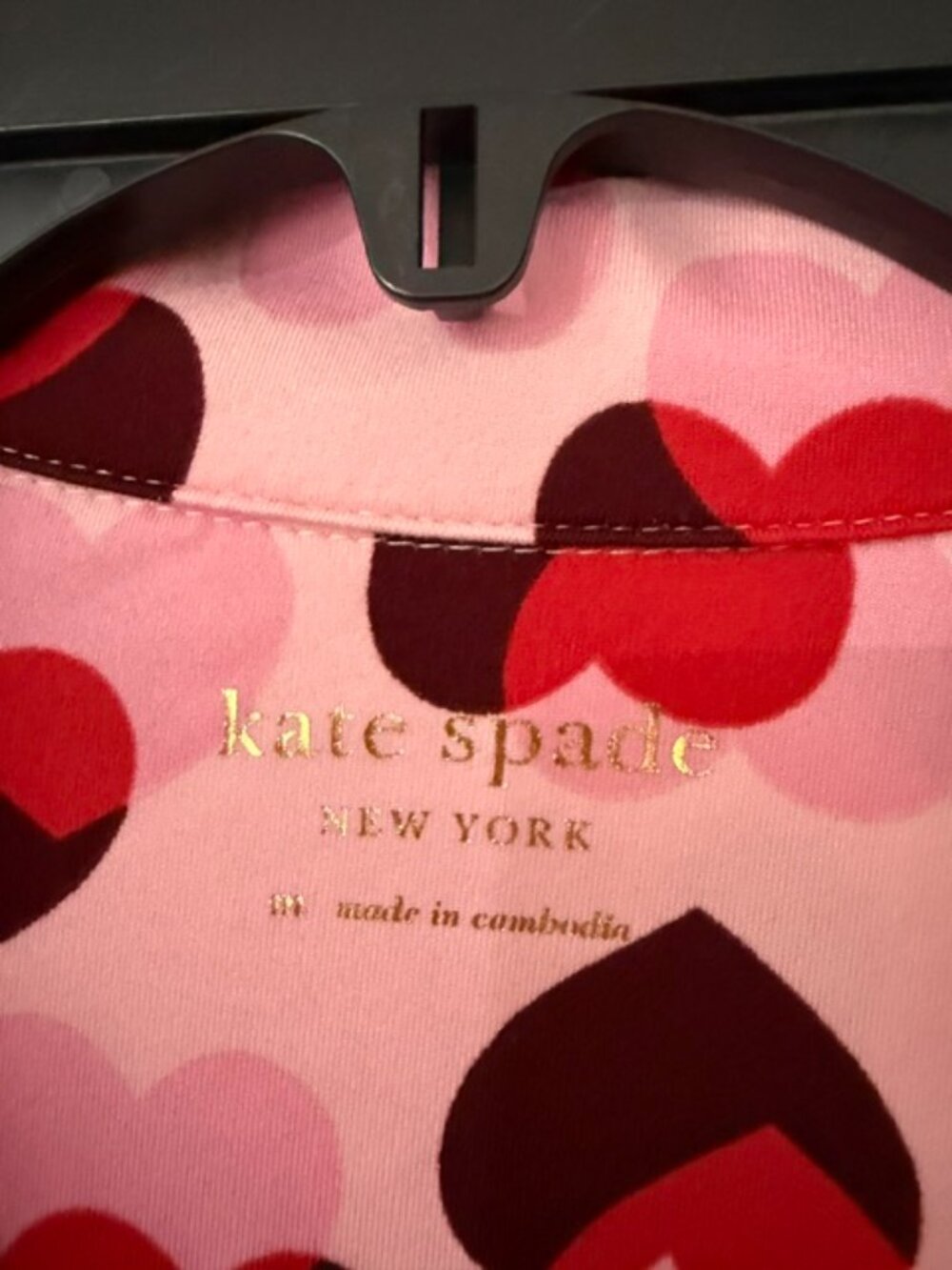 Pajama set by Kate Spade. Size Medium. Color: Pink with hearts. New without tags - Picture 4 of 4